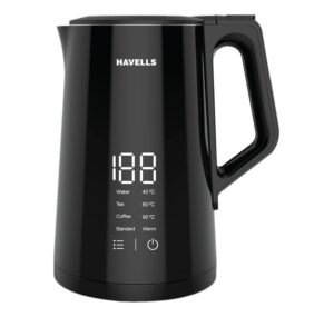 Havells I-Conic 1.5 Litre Digi Kettle With Double Wall And 304 Stainless Steel Tank (Black),1600 Watts