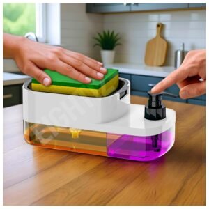 Plastic 3 in 1 Soap Pump Dispenser Dish Soap Liquid Dispenser Sponge Holder Dish Soap Dispenser for Kitchen Sink
